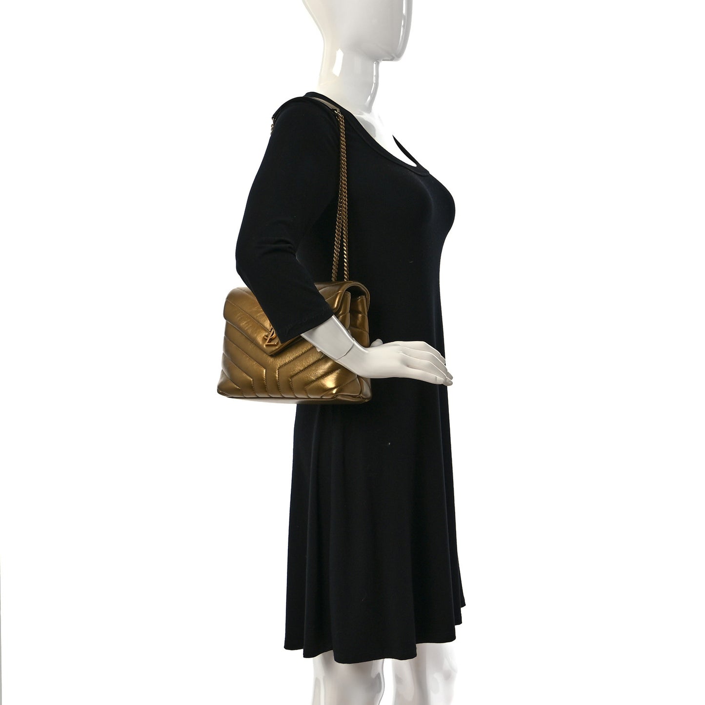 Metallic Calfskin Y Quilted Small Loulou Monogram Chain Satchel Brome