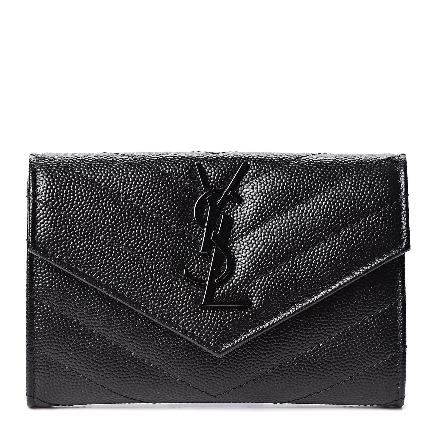 Grain De Poudre Matelasse Chevron Small Monogram Envelope Wallet Black