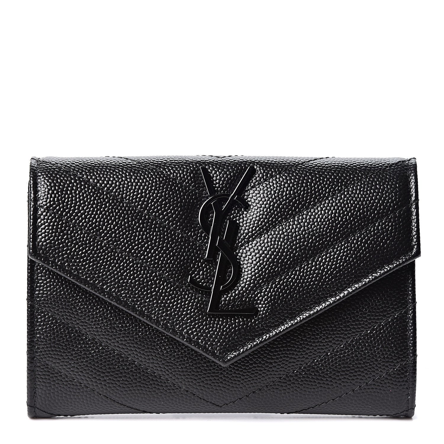 Saint Laurent Grain De Poudre Matelasse Chevron Small Monogram Envelope Wallet Black 1 of 8