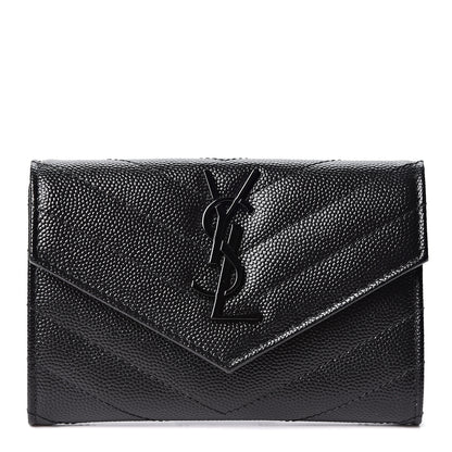 Saint Laurent Grain De Poudre Matelasse Chevron Small Monogram Envelope Wallet Black 1 of 8