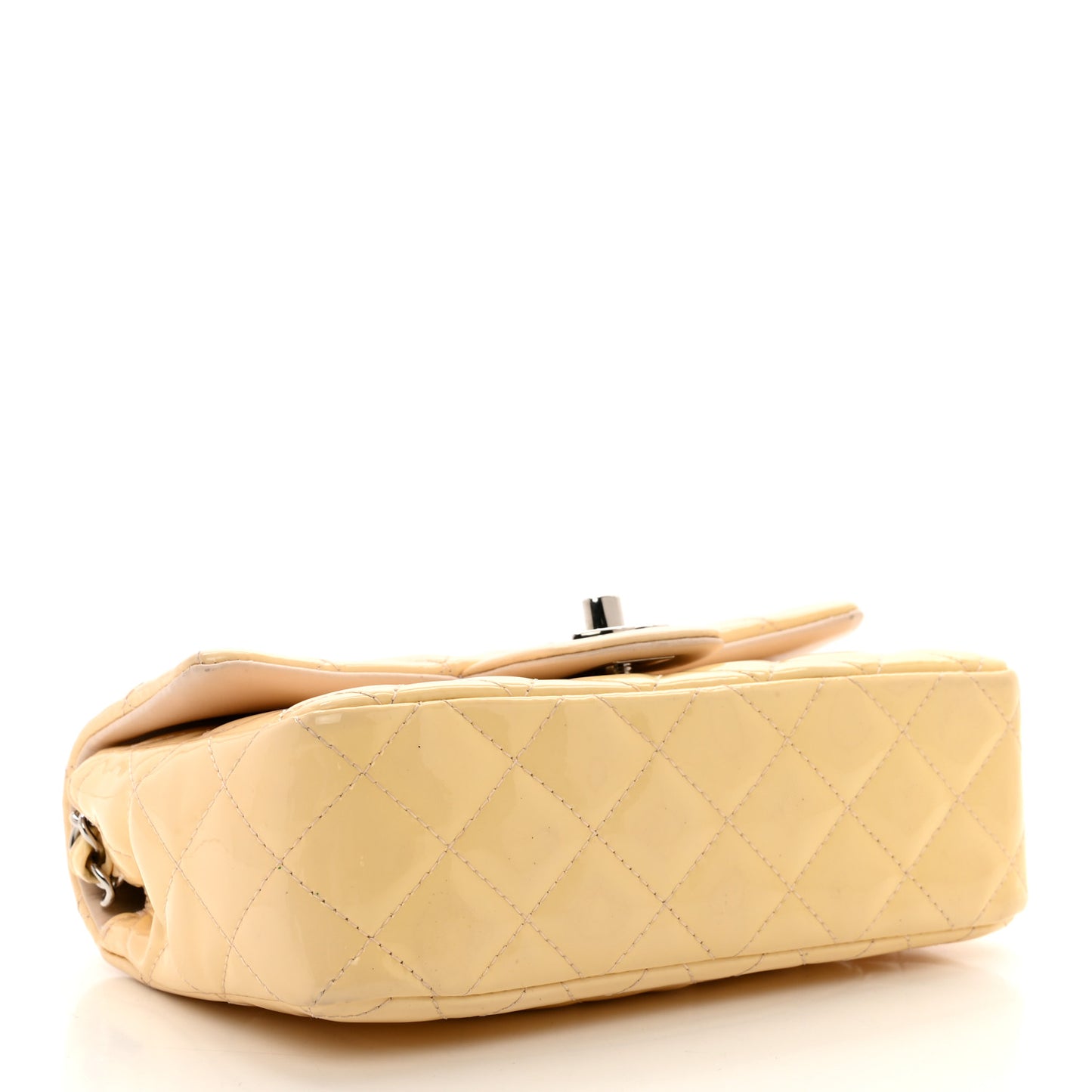 Patent Calfskin Quilted Mini Rectangular Flap Beige