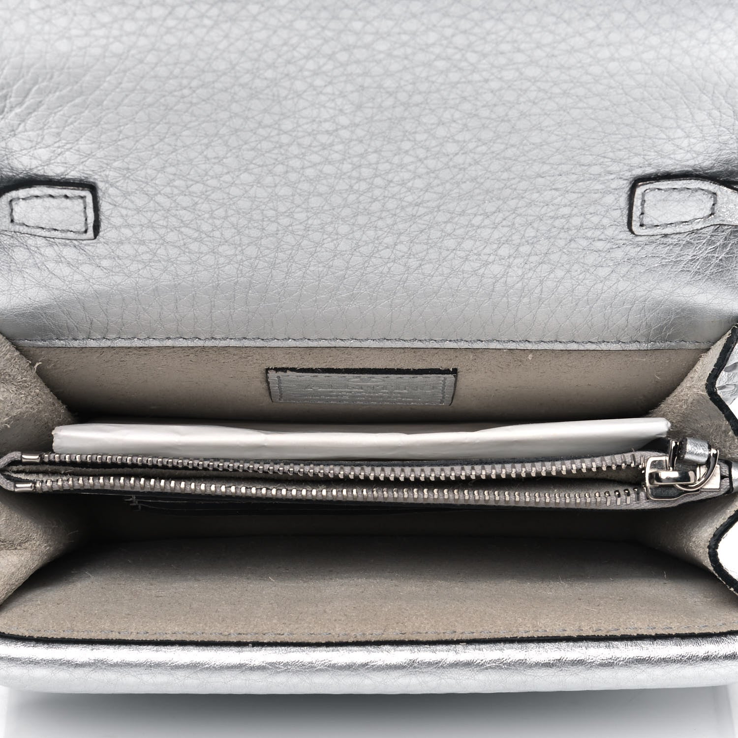 Valentino Garavani Metallic Pebbled Calfskin Rockstud Wallet on Chain Silver 4 of 5