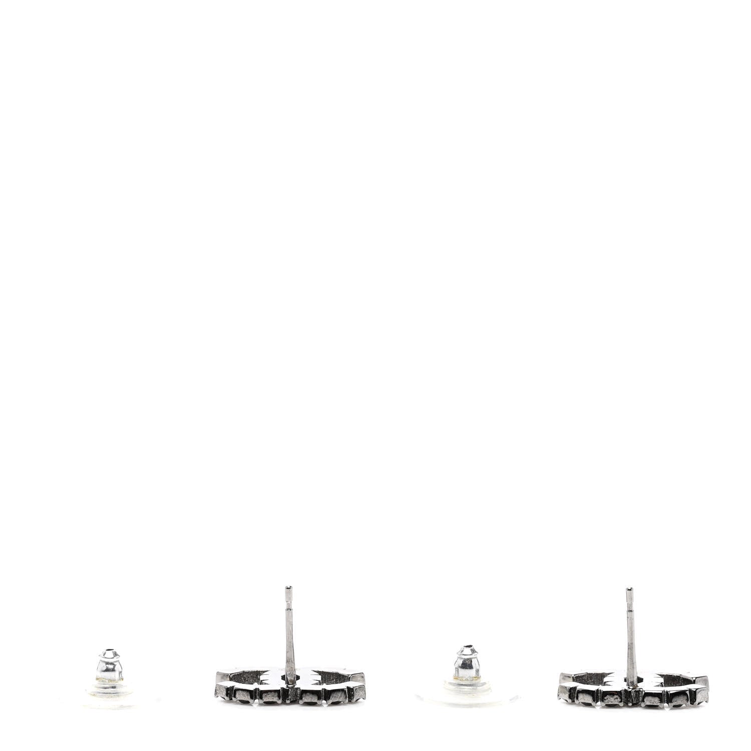 Chanel Ruthenium Crystal CC Earrings Silver Black 3 of 5