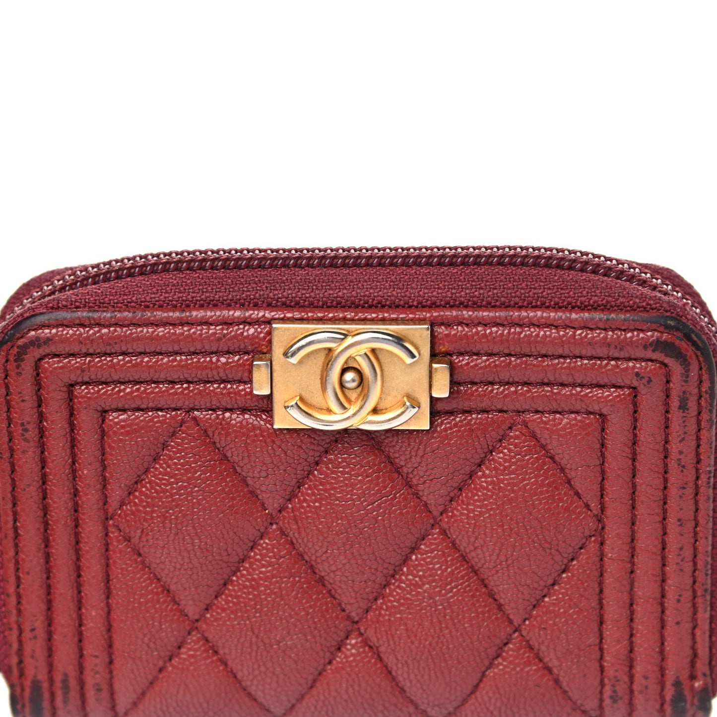 Caviar Quilted Boy Zip Around Coin Purse Wallet Burgundy