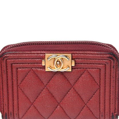 Chanel Caviar Quilted Boy Zip Around Coin Purse Wallet Burgundy 8 of 16