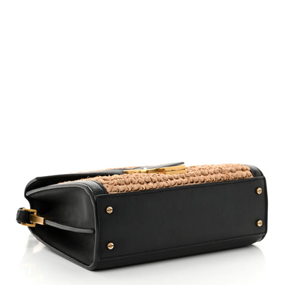 Saint Laurent Raffia Calfskin Mini Classic Monogram Cassandra Top Handle Black Natural 4 of 15
