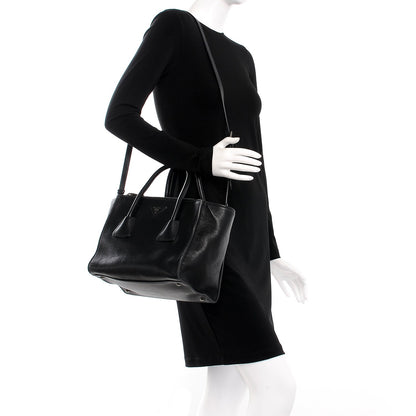 Prada Glace Calf Small Twin Pocket Tote Nero Black 2 of 12