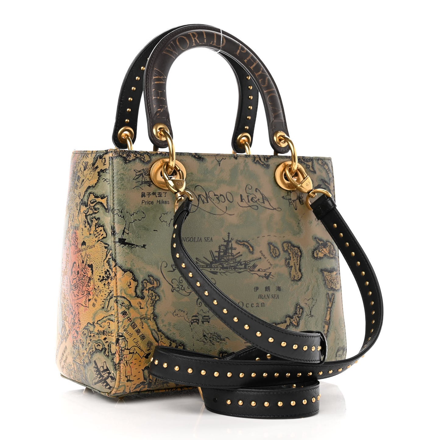 Calfskin New World Physical Print Studded Medium Lady Dior Multicolor