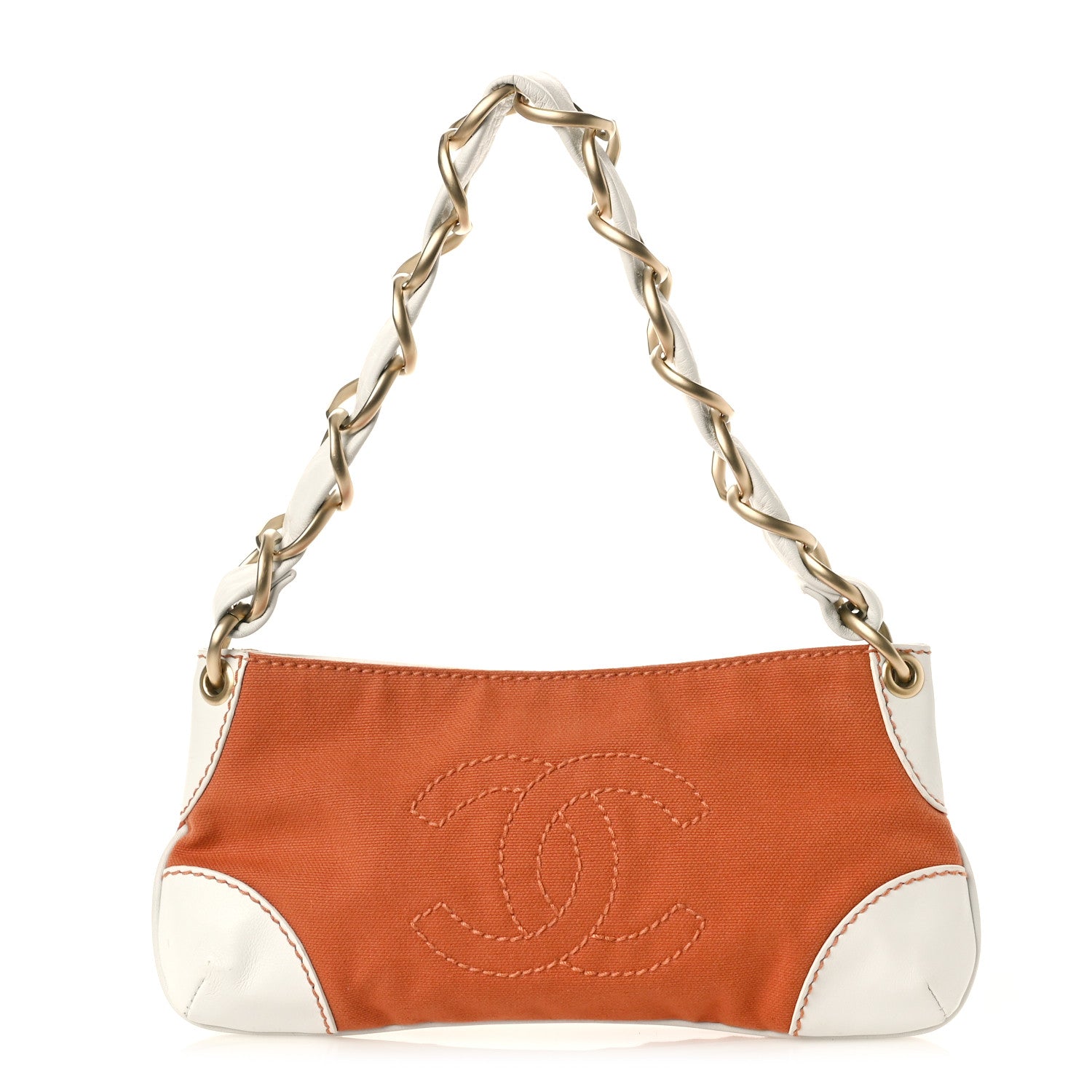 Chanel Lambskin Canvas CC Olsen Chain Small Shoulder Bag White Orange 1 of 9