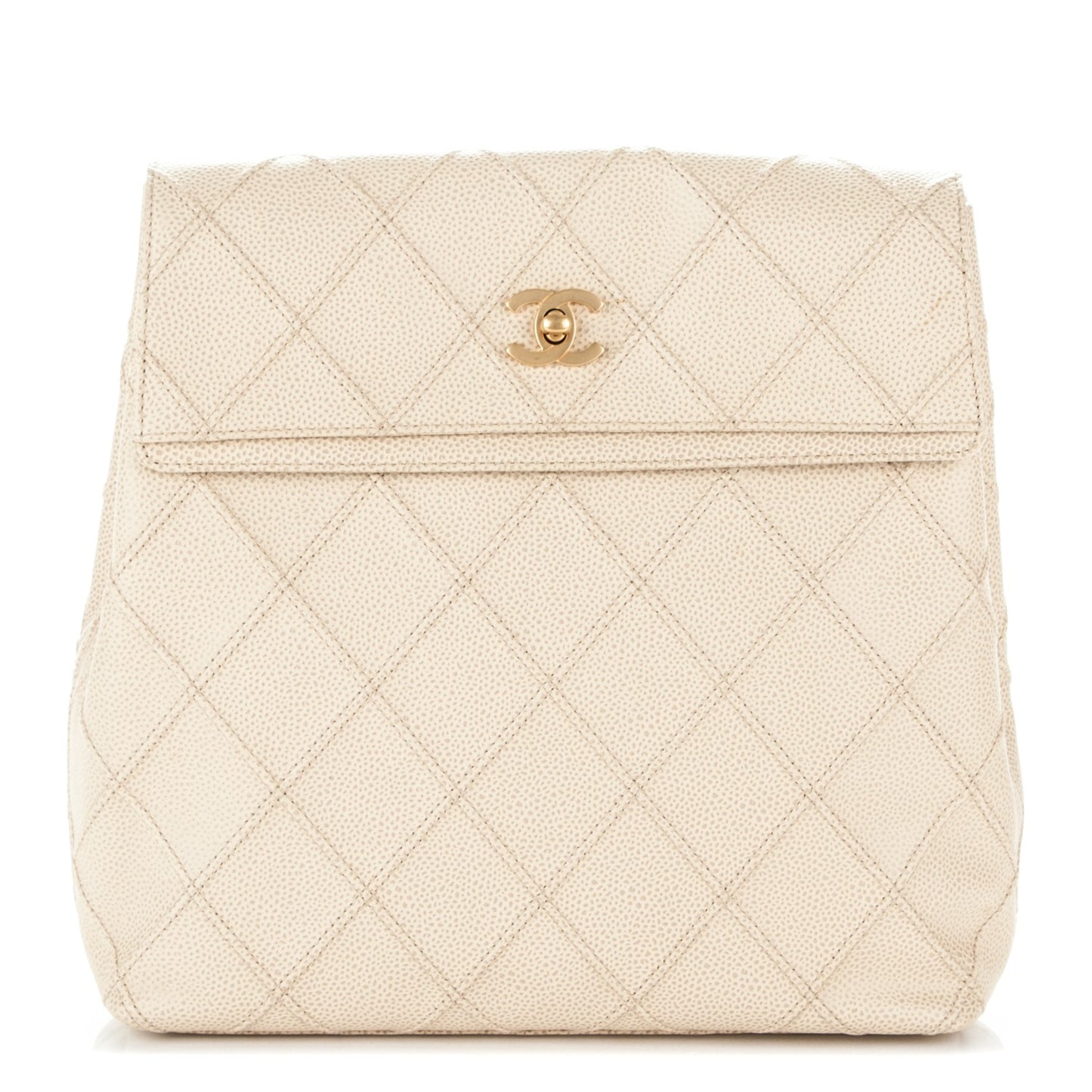 Caviar Diamond Stitched Backpack Beige Clair