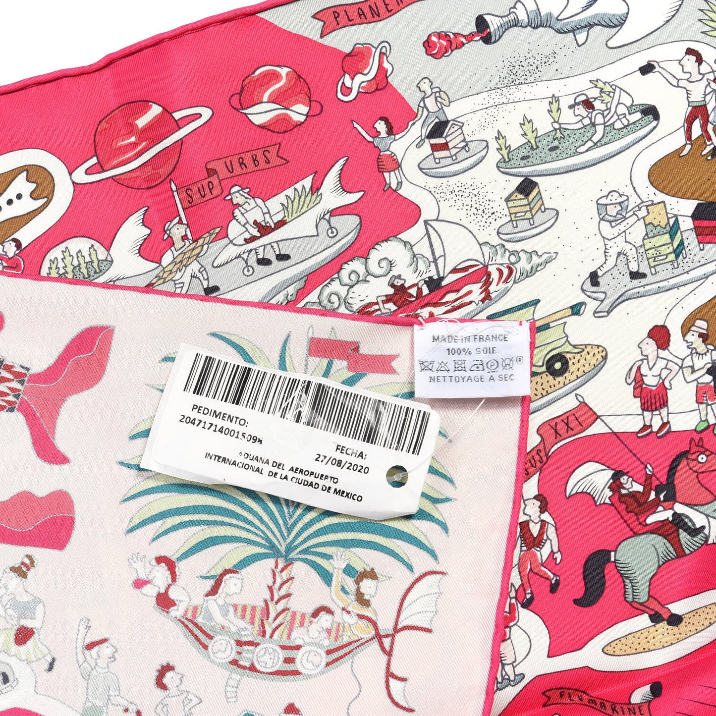 Silk Exposition Universell Scarf 90 Rose Vif Vert Rouge