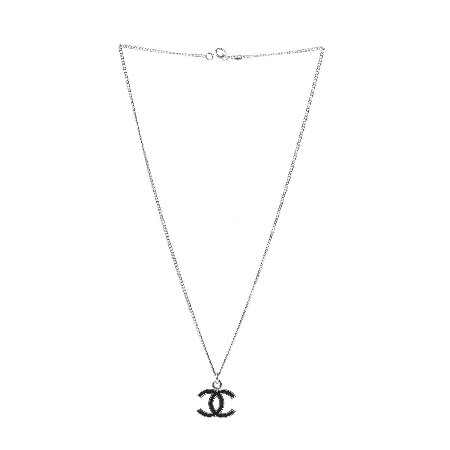 Chanel Enamel CC Necklace Silver Black 3 of 4