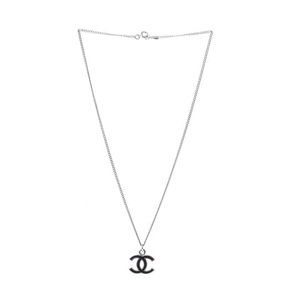 Chanel Enamel CC Necklace Silver Black 3 of 4