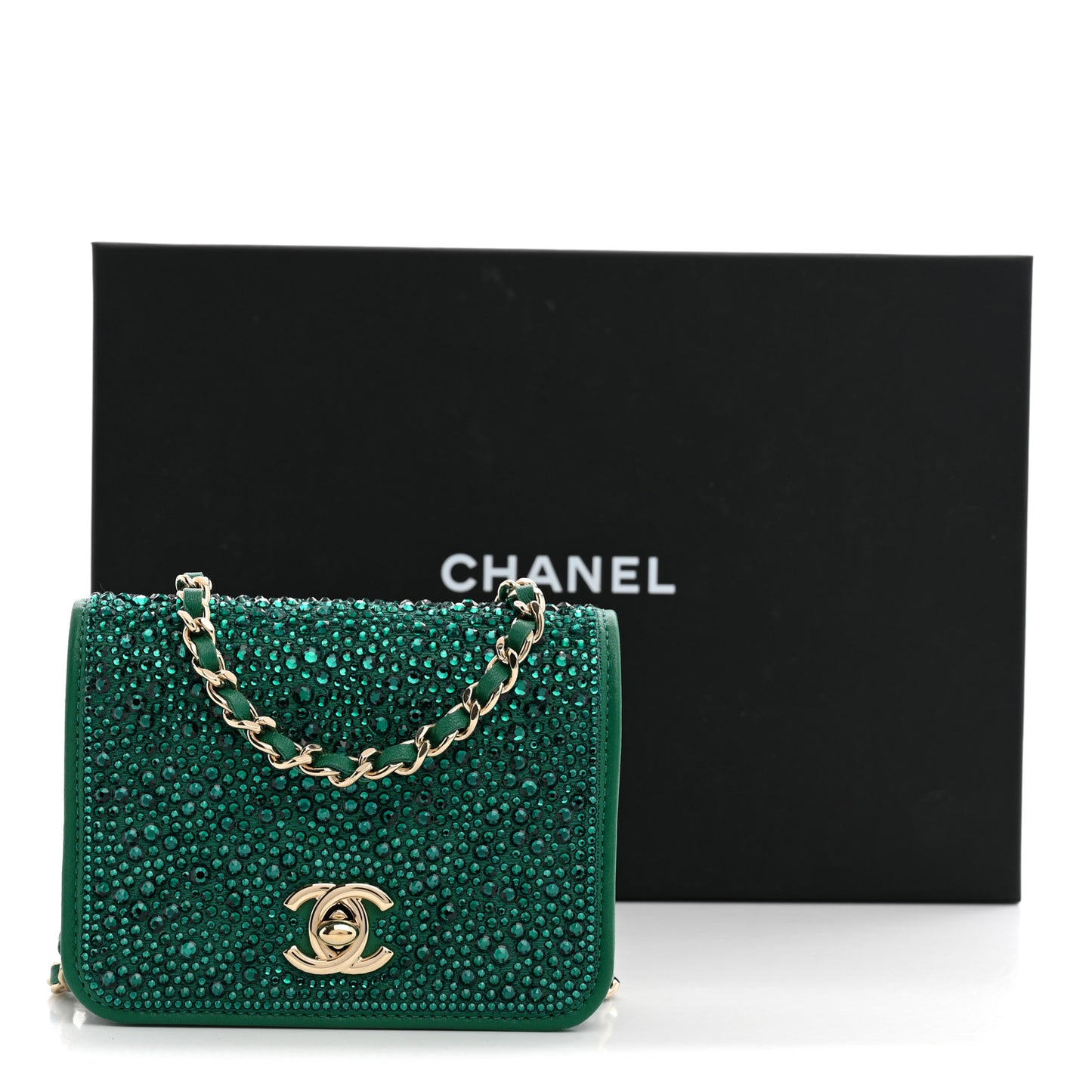 Lambskin Crystal Diamante Clutch With Chain Green