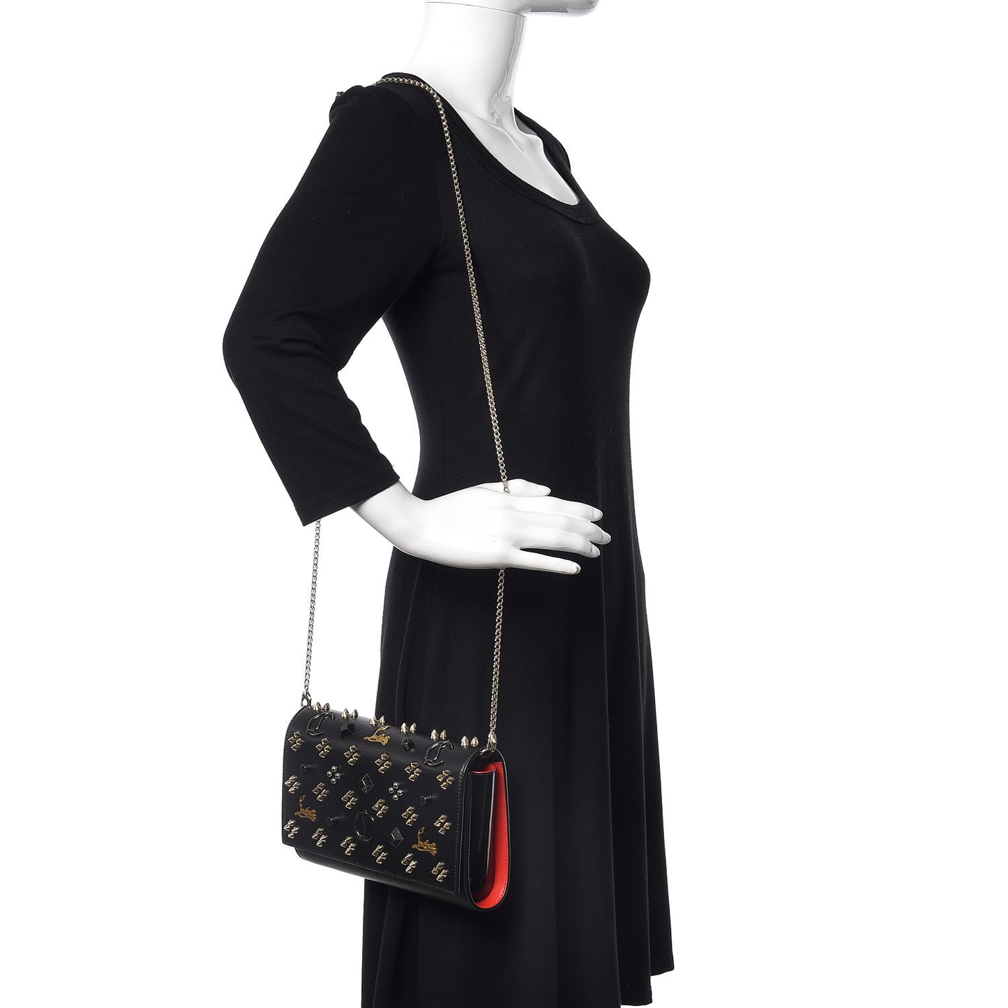 Grained Calfskin Spikes Loubinthesky Paloma Wallet On Chain Black Multimetal