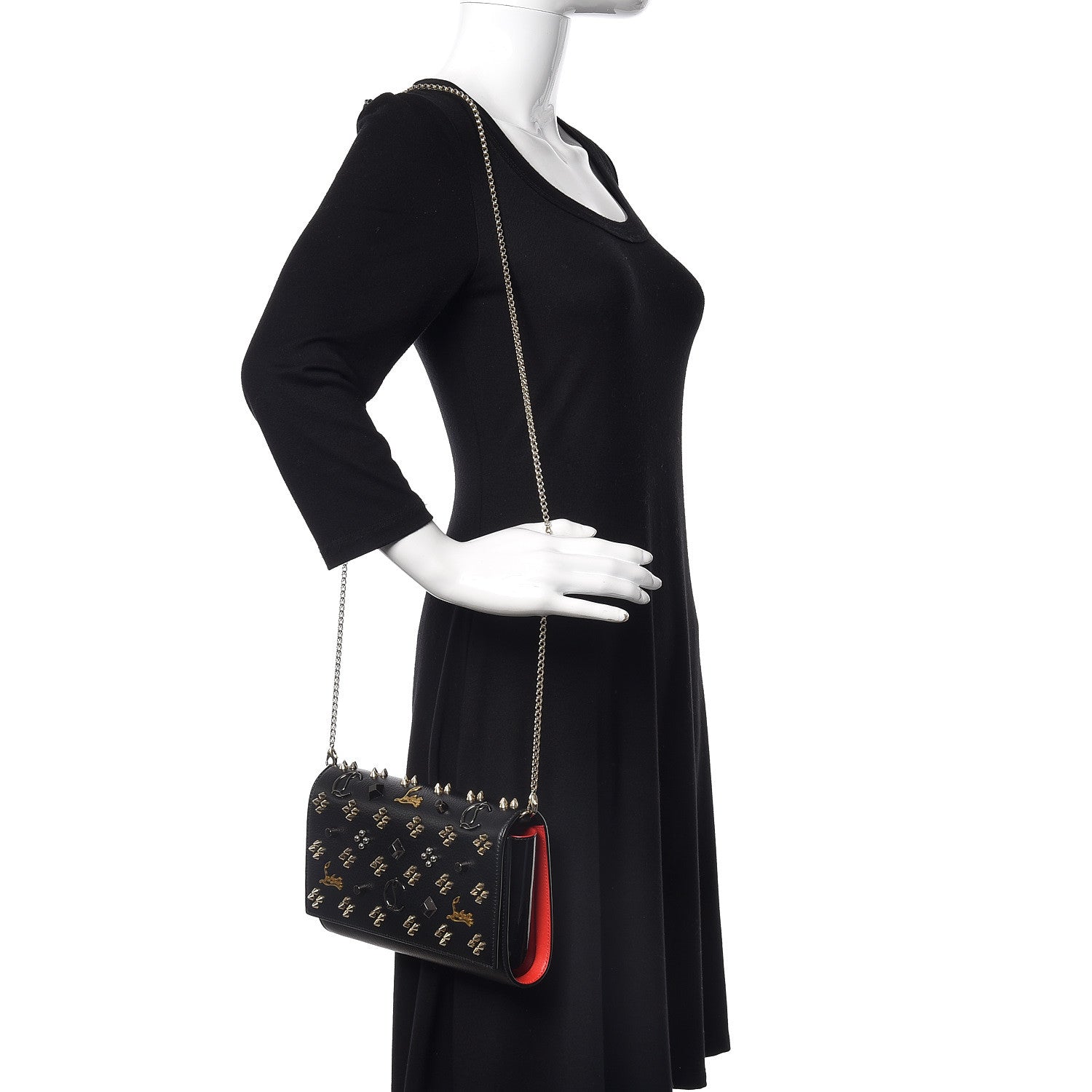 Christian Louboutin Grained Calfskin Spikes Loubinthesky Paloma Wallet On Chain Black Multimetal 2 of 10
