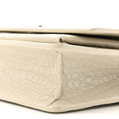 Saint Laurent Calfskin Crocodile Embossed Monogram Sunset Chain Wallet Blanc Vintage 9 of 13
