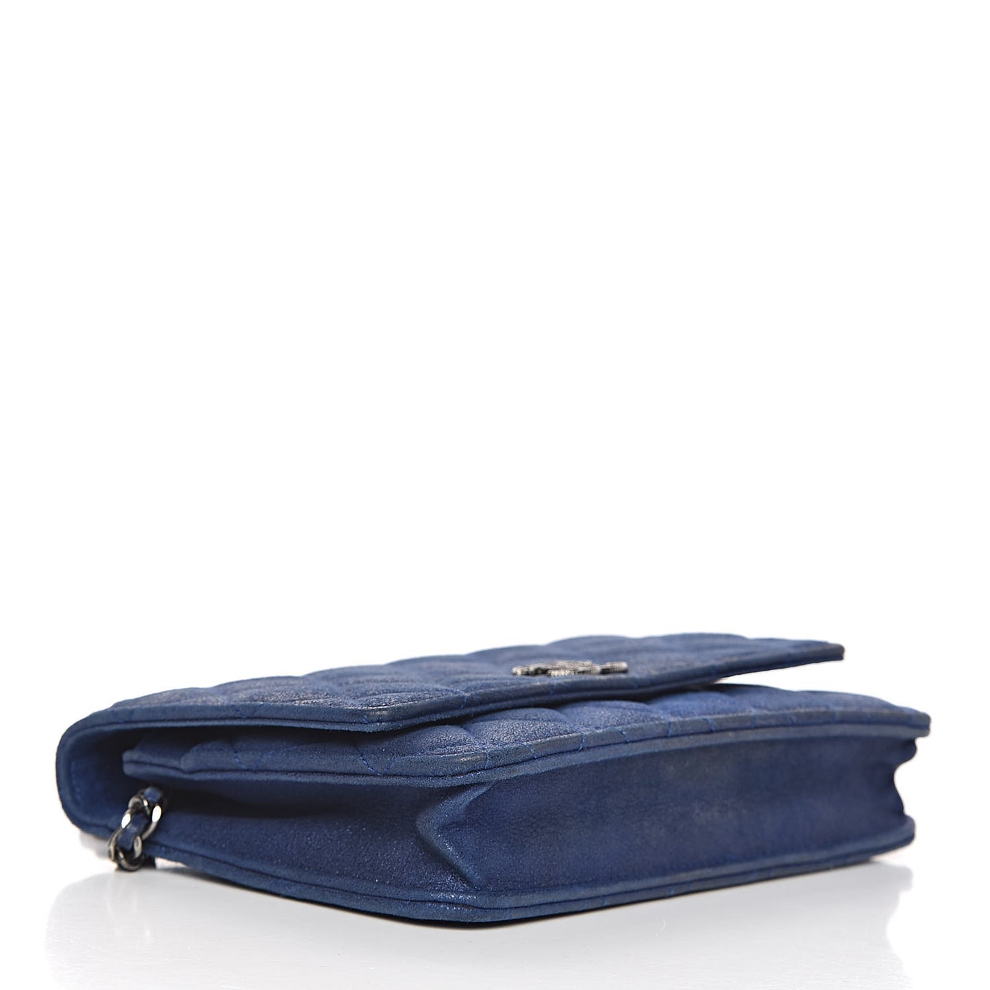 Iridescent Calfskin Quilted Wallet on Chain WOC Blue