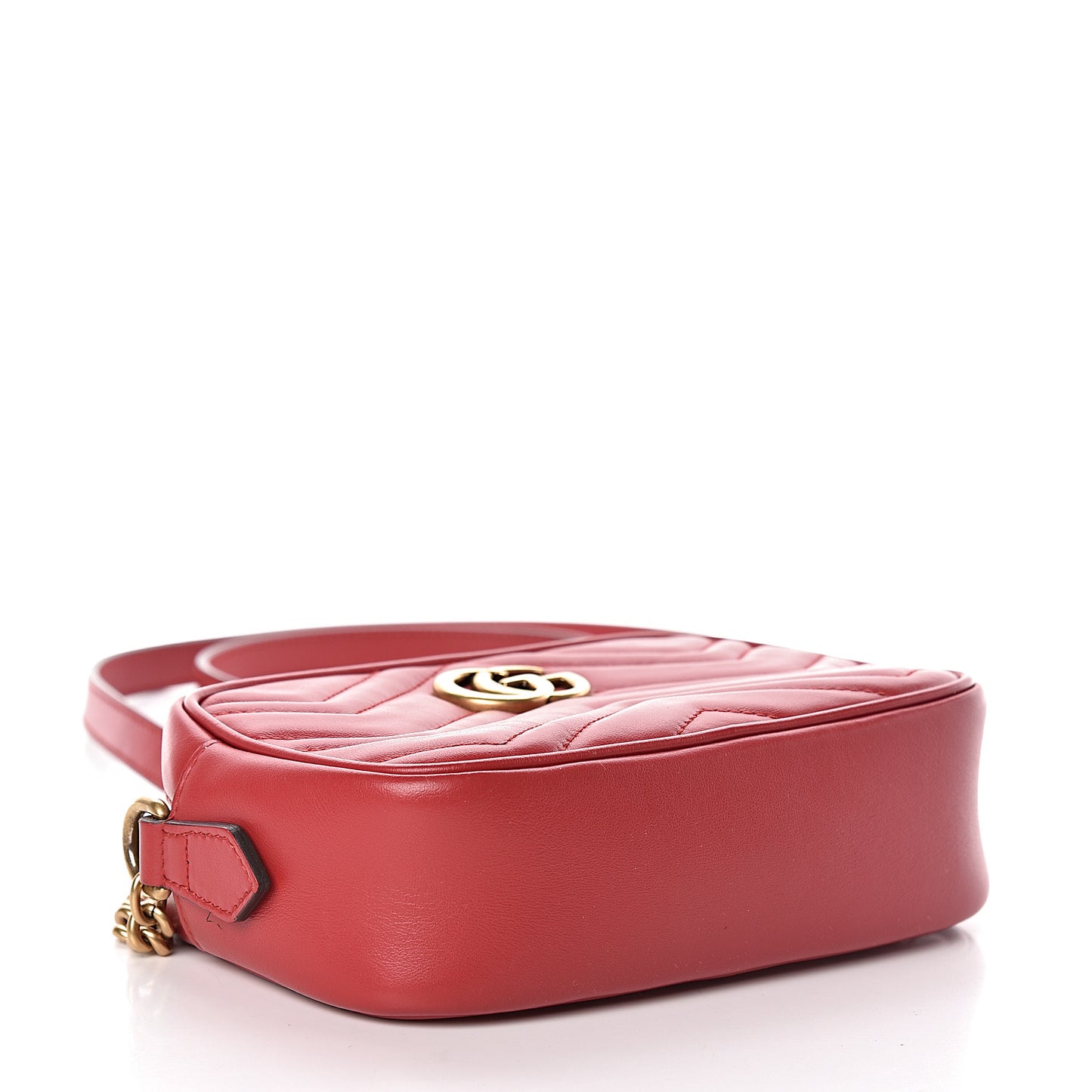 Calfskin Matelasse Mini GG Marmont Chain Shoulder Bag Hibiscus Red