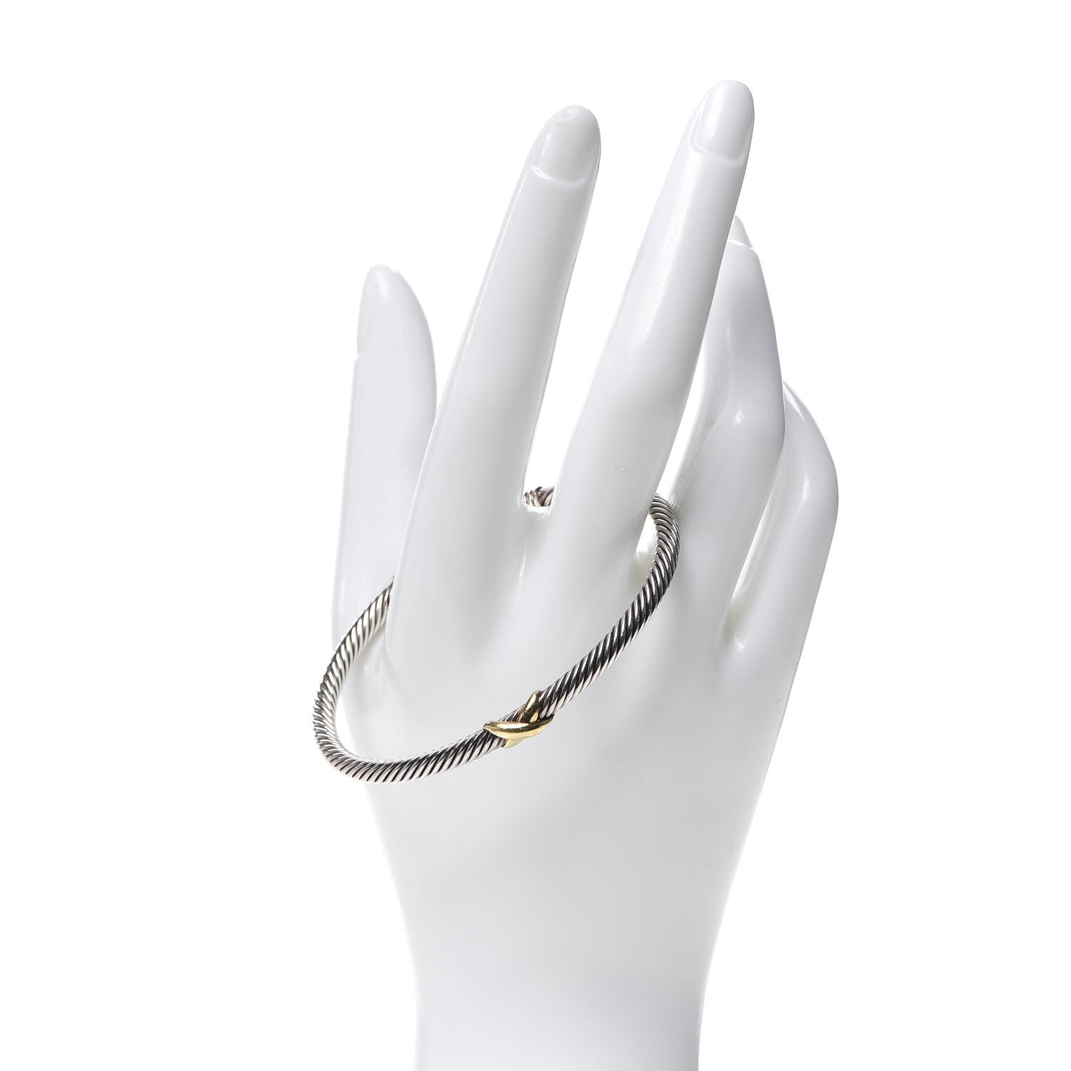 David Yurman Sterling Silver 18K Yellow Gold 4mm X Station Cable Bracelet 2 of 4