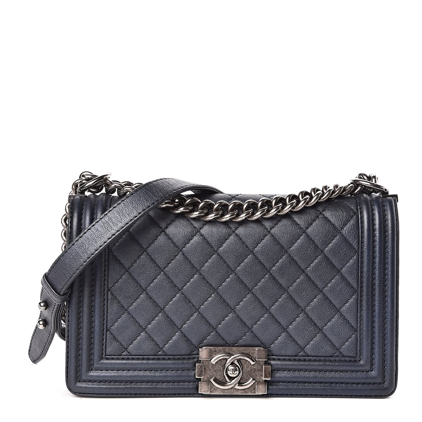 Calfskin Quilted Medium Boy Flap Dark Navy