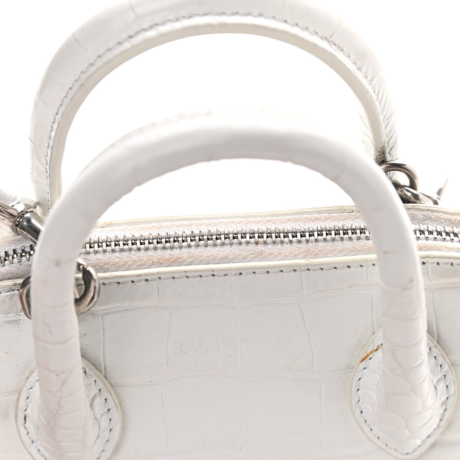 Balenciaga Calfskin Crocodile Embossed XXS Ville Top Handle Bag White Black 12 of 14