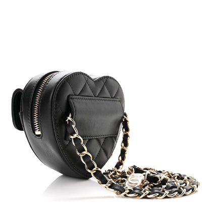 Chanel Lambskin Quilted CC In Love Heart Waist Belt Bag With Chain Black 2 of 10