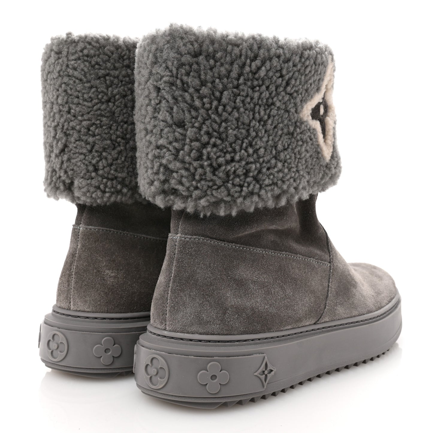 Suede Calfskin Shearling Snowdrop Flat Ankle Boot 37 Grey