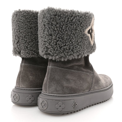 Louis Vuitton Suede Calfskin Shearling Snowdrop Flat Ankle Boot 37 Grey 5 of 10