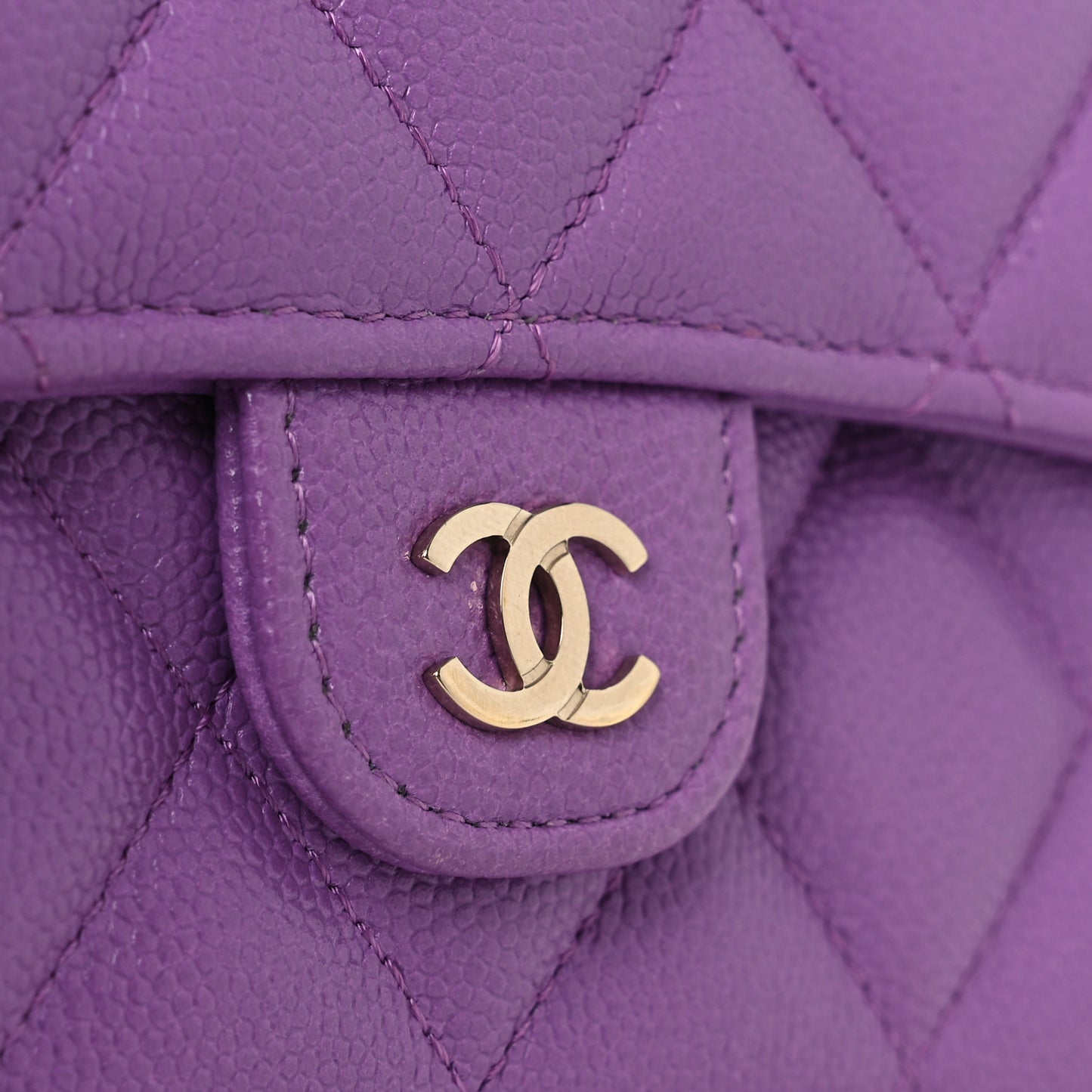 Caviar Quilted Large Gusset Flap Wallet Purple