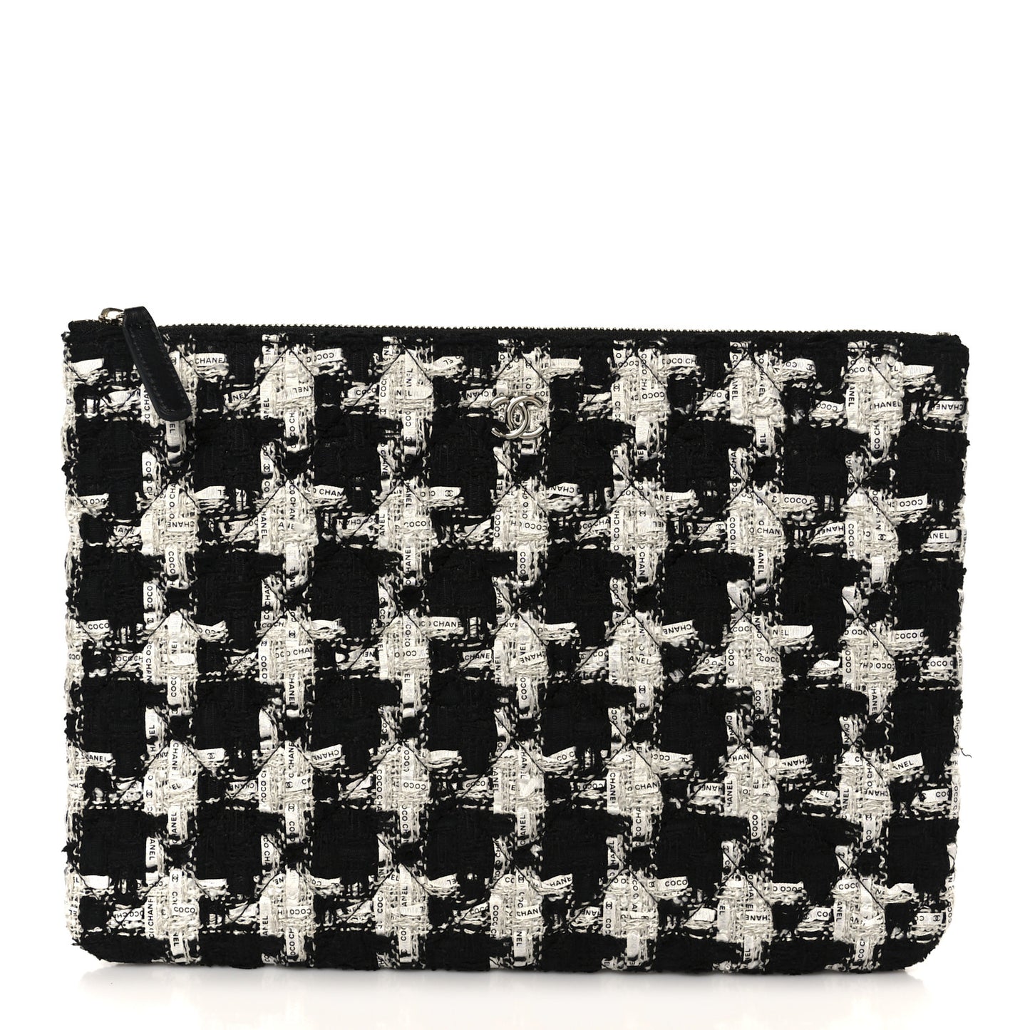 Tweed Quilted Medium Cosmetic Pouch Black Ecru White
