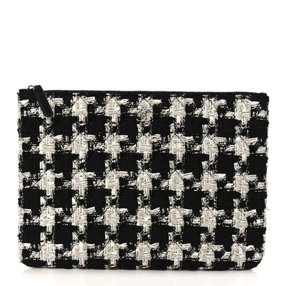 Chanel Tweed Quilted Medium Cosmetic Pouch Black Ecru White 1 of 8