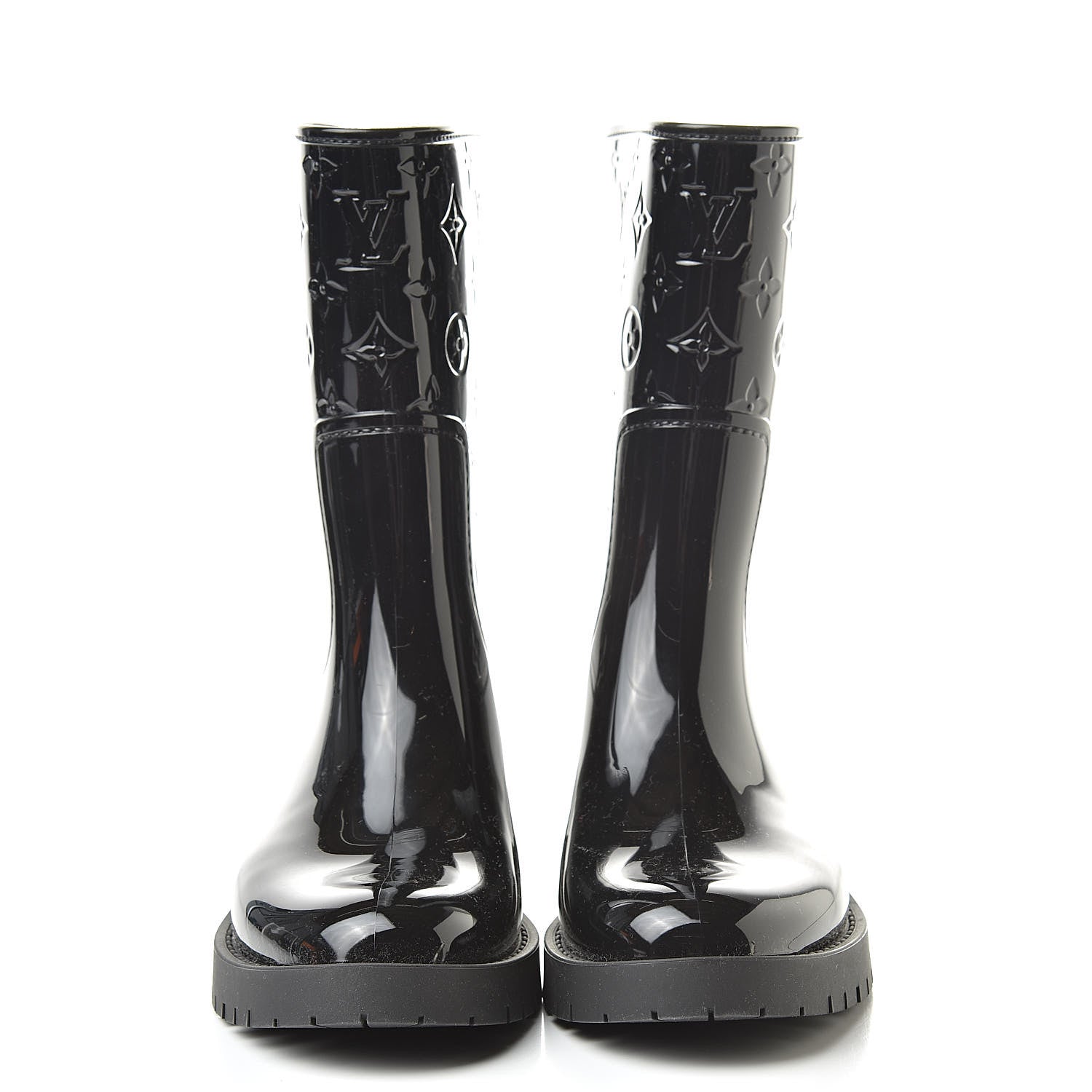 Louis Vuitton Rubber Embossed Monogram Drops Flat Half Boots 39 Black 2 of 8