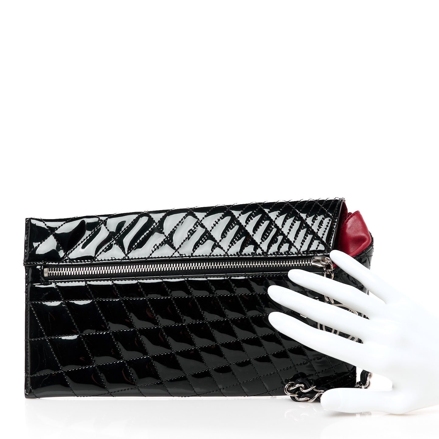 Patent Geometric Quilted Kaleidoscope Clutch Black