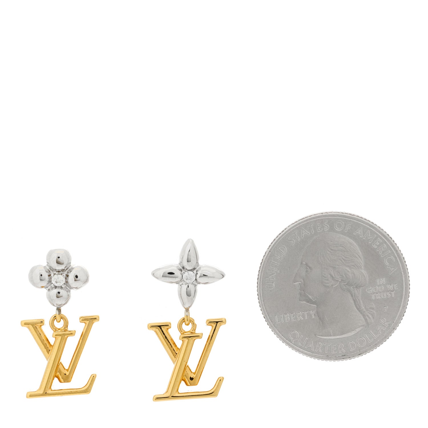Louis Vuitton Metal Crystal LV Iconic Flower Earrings Gold Silver 2 of 6