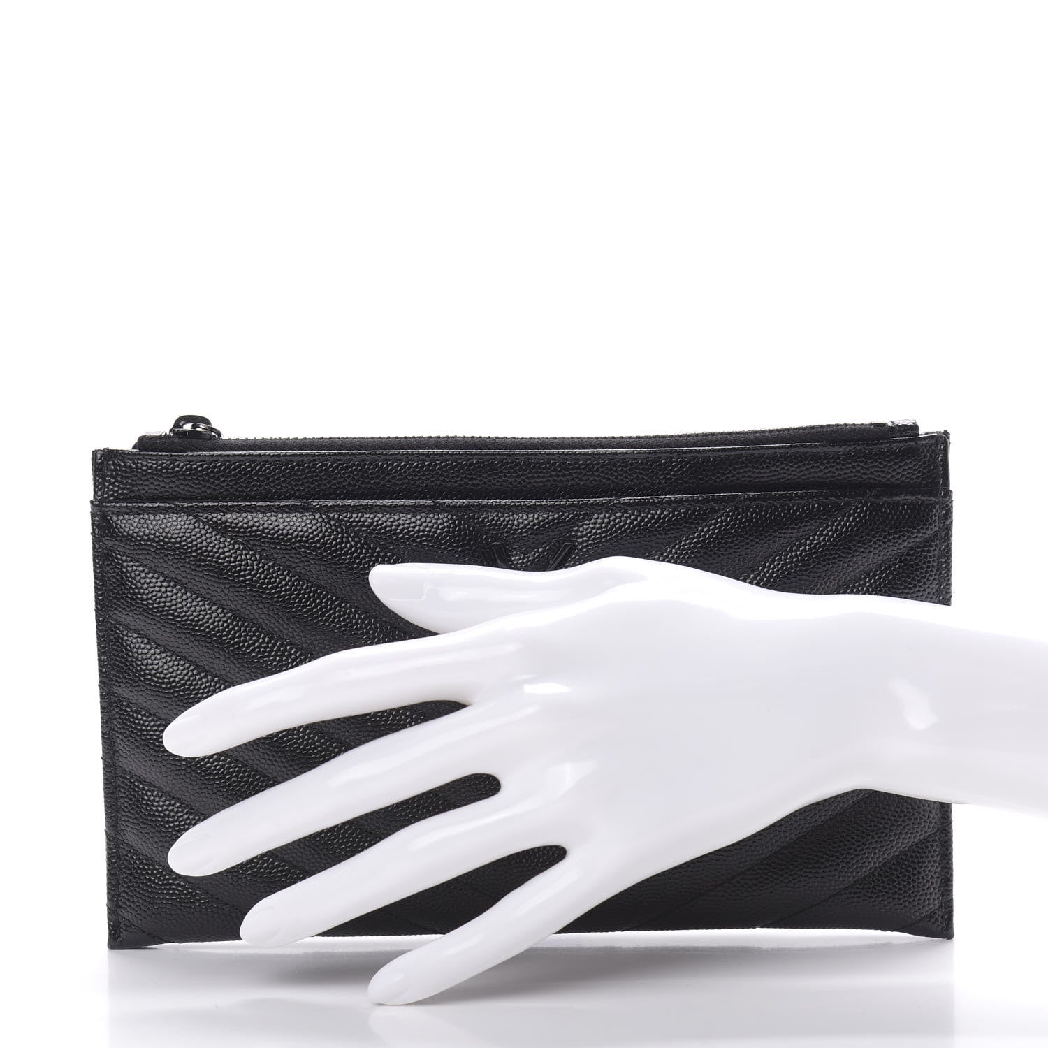 Saint Laurent Grain De Poudre Chevron Monogram Bill Pouch Black 2 of 8