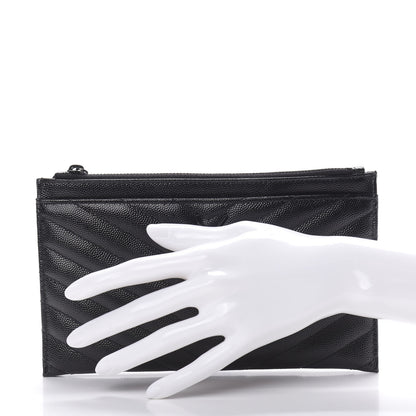 Saint Laurent Grain De Poudre Chevron Monogram Bill Pouch Black 2 of 8