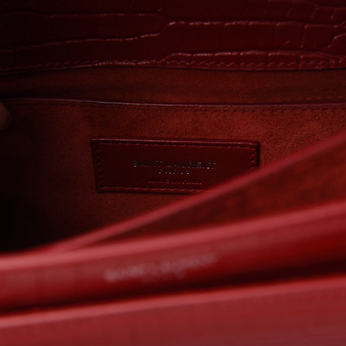 Calfskin Crocodile Embossed Medium Monogram Sunset Rouge Eros