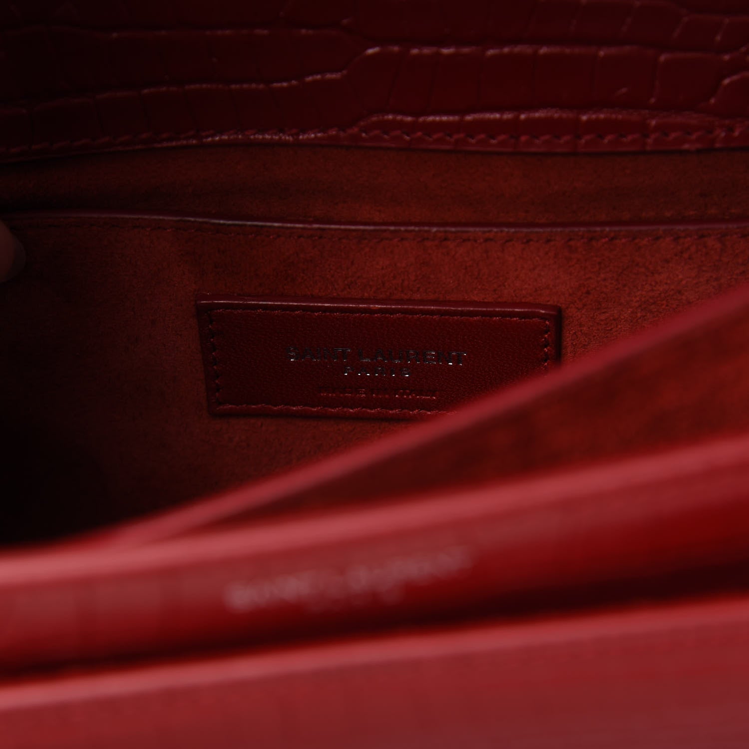 Saint Laurent Calfskin Crocodile Embossed Medium Monogram Sunset Rouge Eros 8 of 9