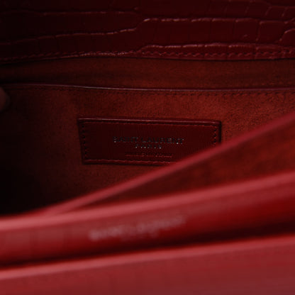 Saint Laurent Calfskin Crocodile Embossed Medium Monogram Sunset Rouge Eros 8 of 9