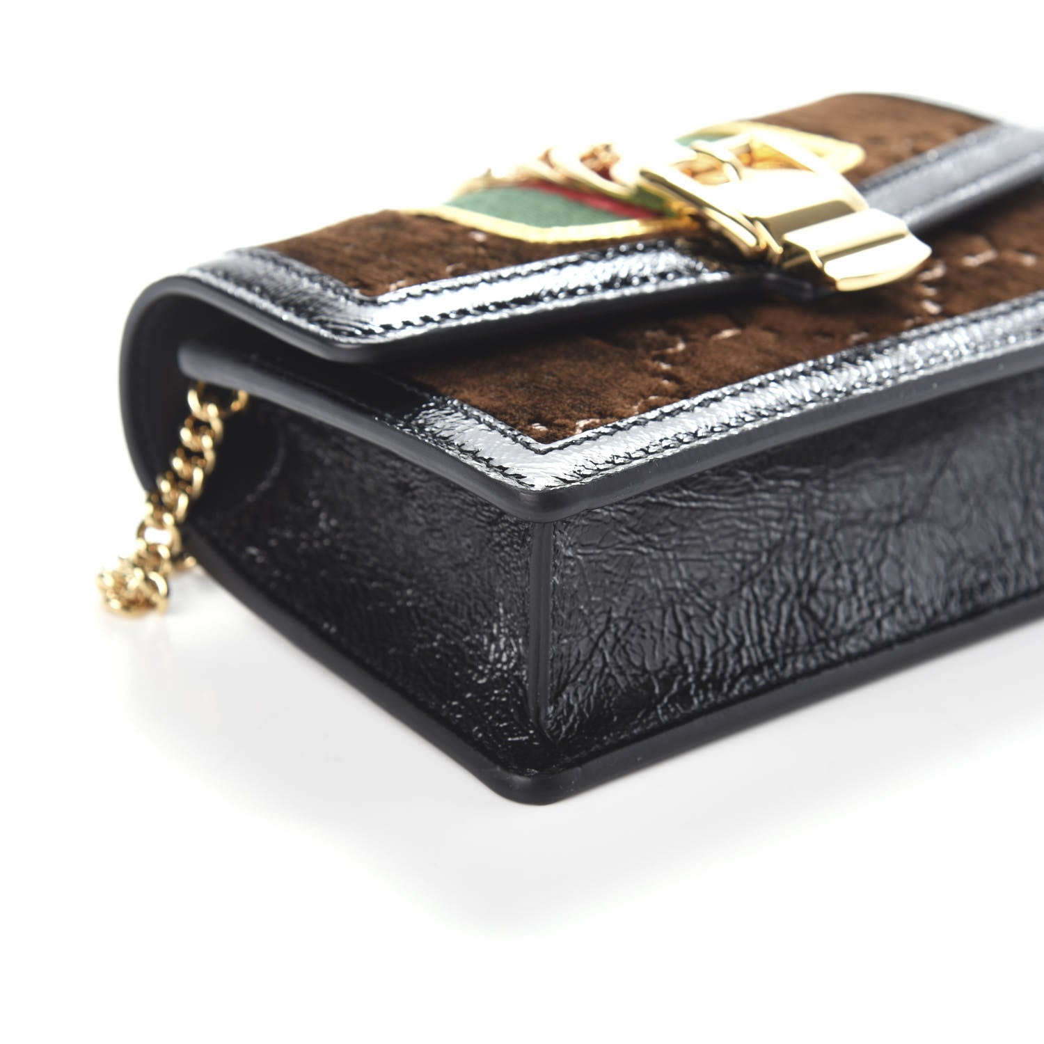 Gucci Velvet GG Monogram Web Super Mini Sylvie Chain Shoulder Bag Brown Black Oro Vecchio 7 of 8