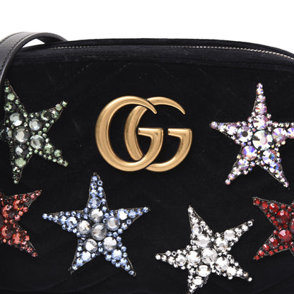 Gucci Velvet Matelasse Crystal Star Embroidered Small GG Marmont Chain Shoulder Bag Black 9 of 9