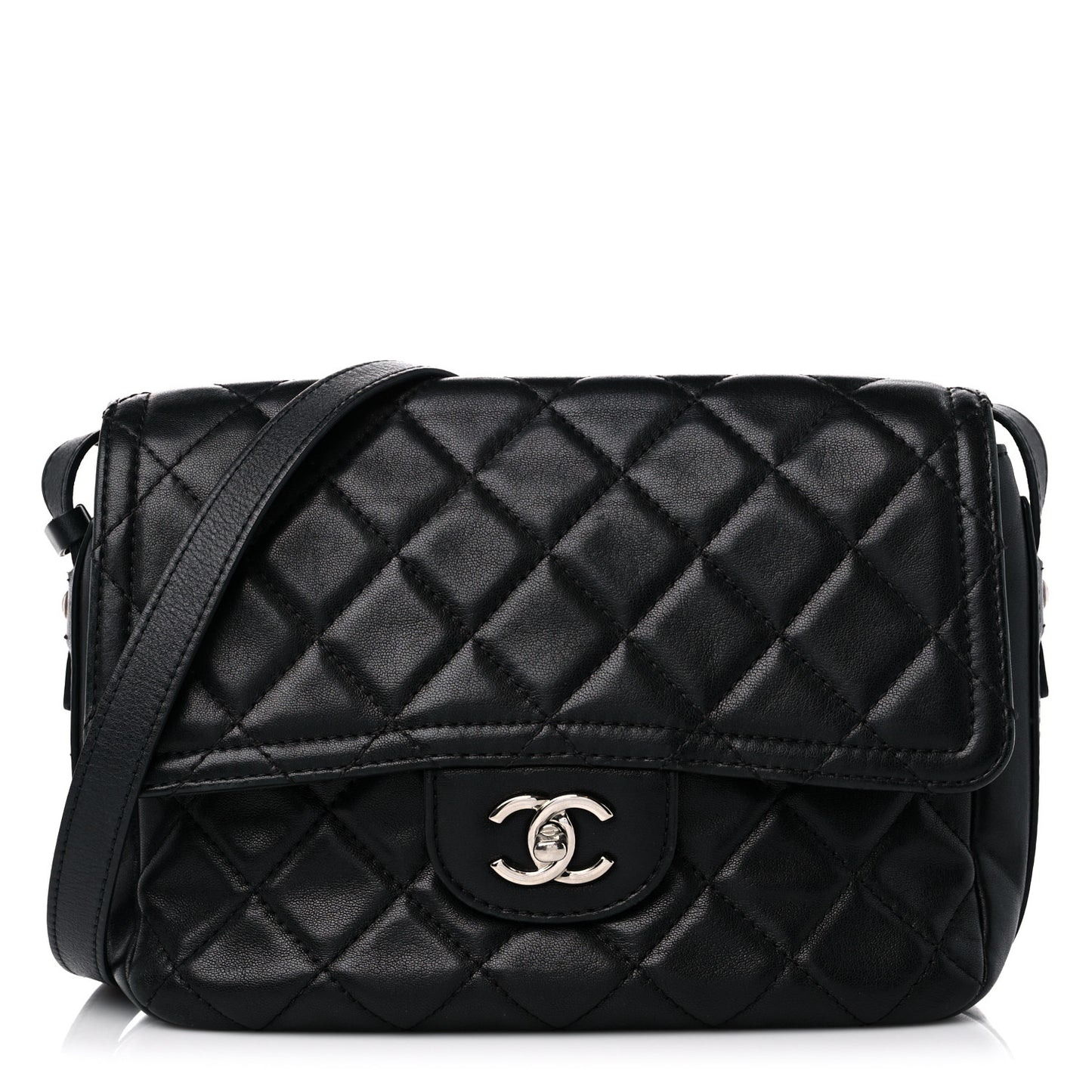 Lambskin Quilted Messenger Bag Black