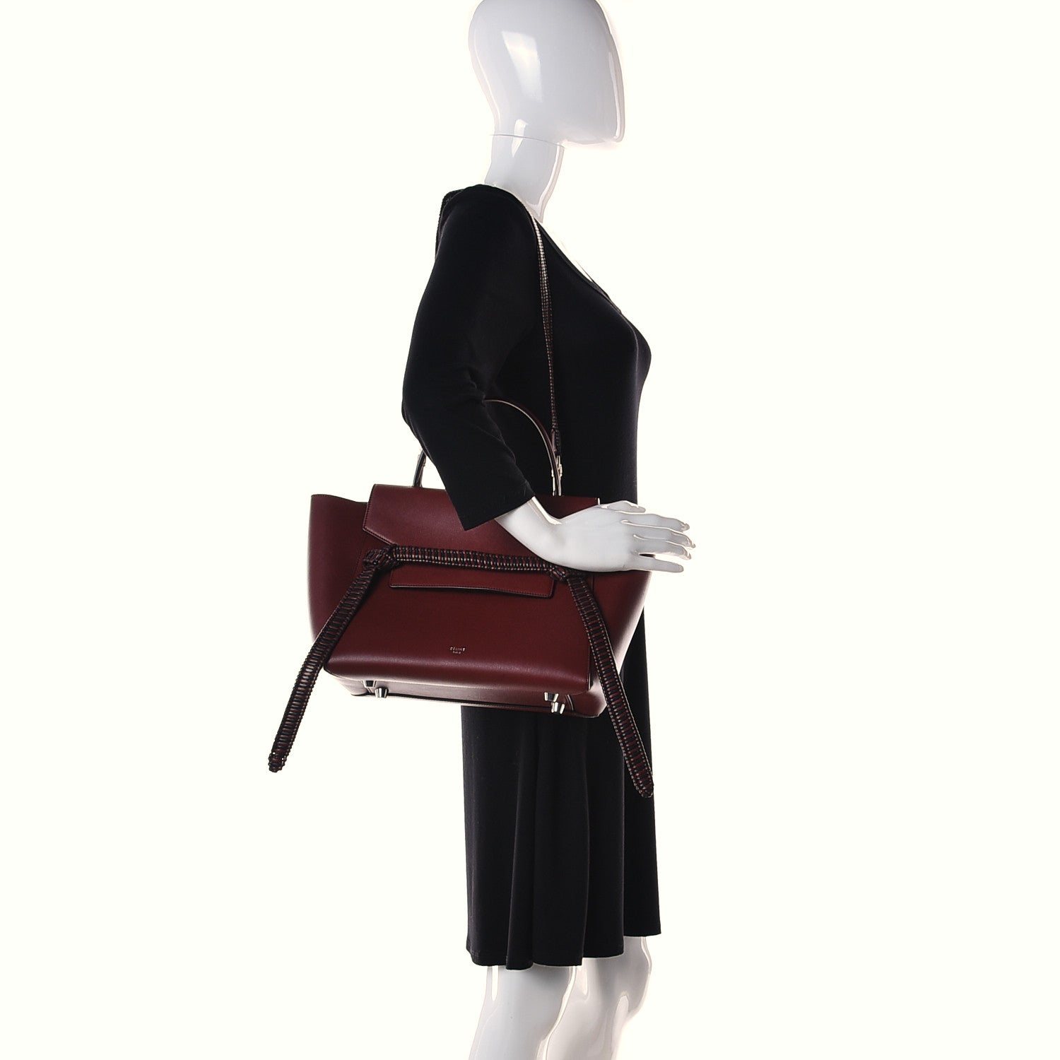 Celine Smooth Calfskin Micro Bi-Color Braided Belt Bag Red Wood 2 of 11