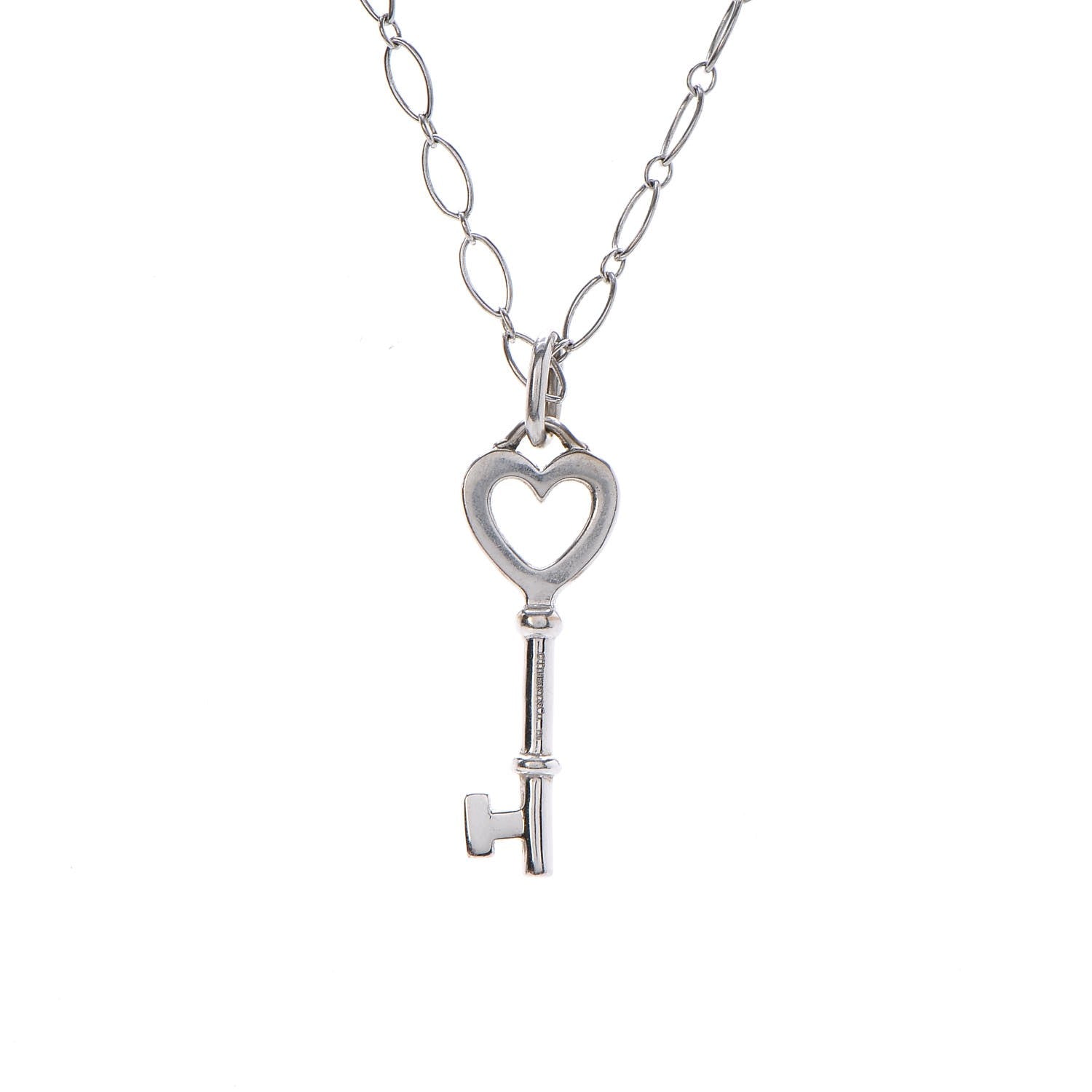 Tiffany 18K White Gold Diamond Mini Heart Key Charm Pendant Link Necklace 7 of 7