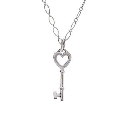 Tiffany 18K White Gold Diamond Mini Heart Key Charm Pendant Link Necklace 7 of 7