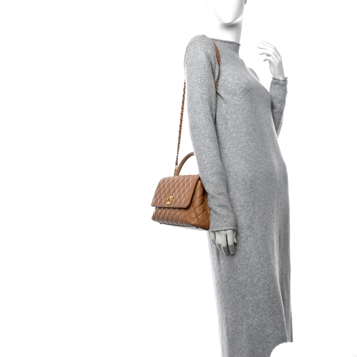 Caviar Quilted Small Coco Chain Handle Flap Brown