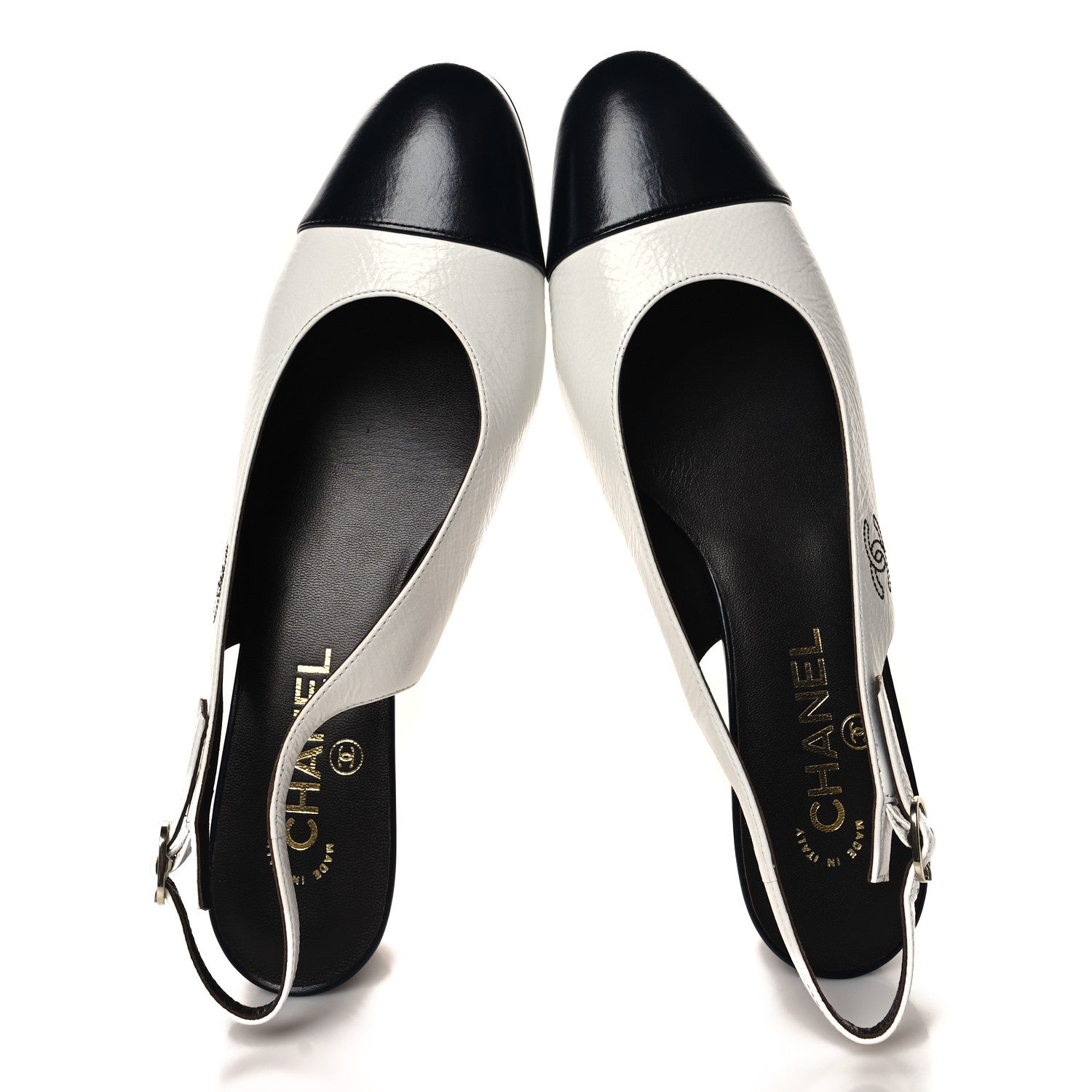 Chanel Calfskin Cap Toe CC Slingback Pumps 40 White Dark Navy 2 of 10