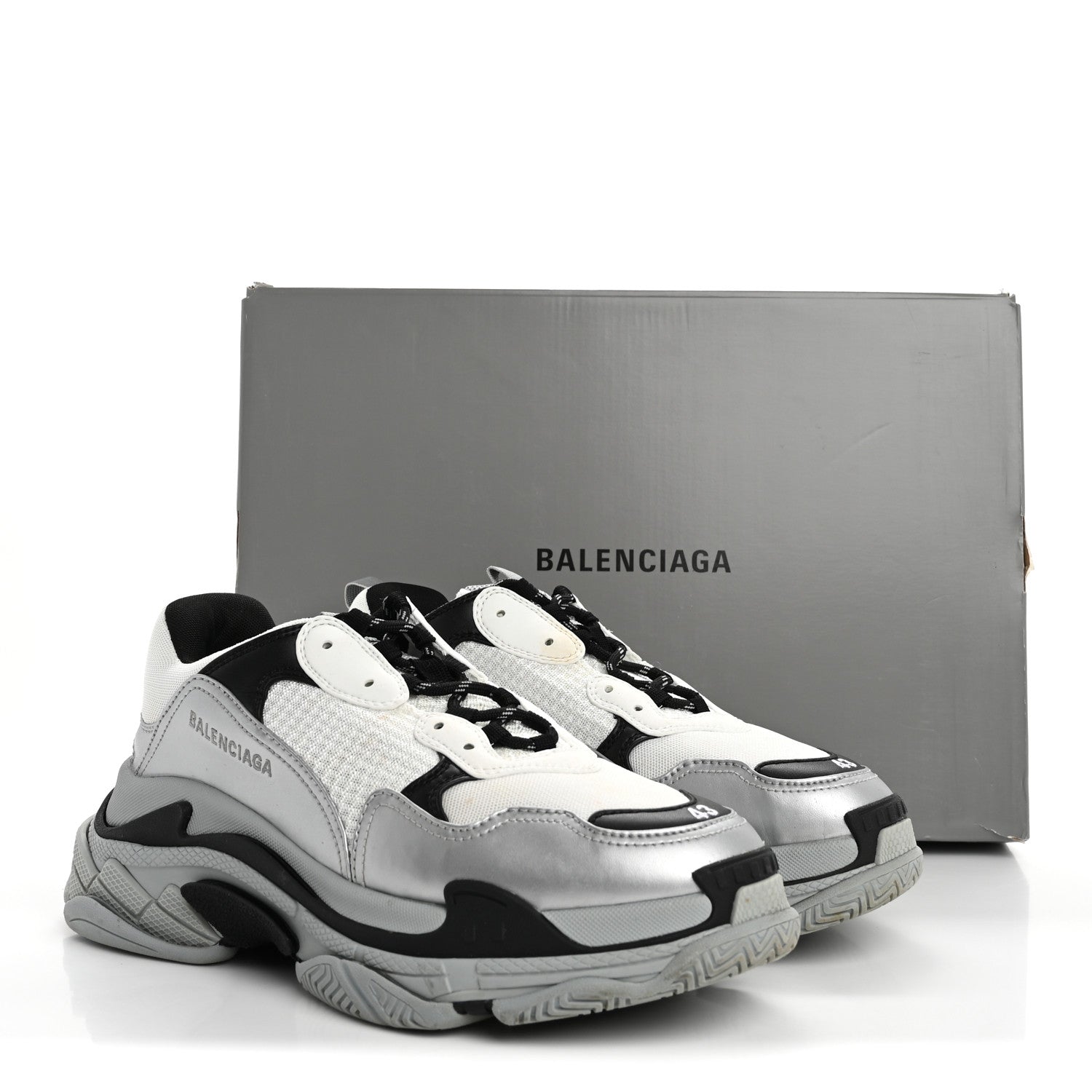 Balenciaga Metallic Fabric Mesh Mens Triple S Sneakers 10 Grey Dark Grey Black 19 of 19