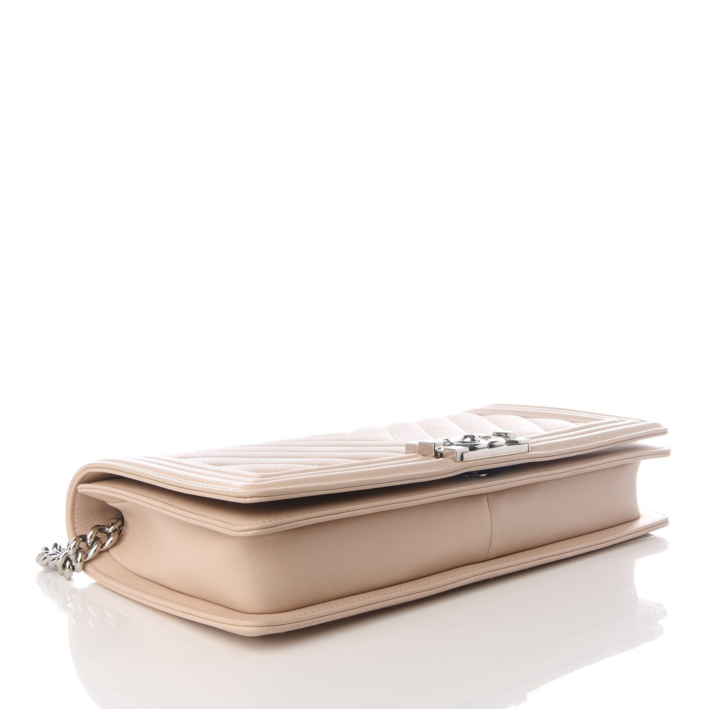 Calfskin Chevron Quilted Boy Convertible Clutch Flap Beige